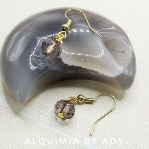 SIMPLE ELEGANCE + Gold Hook Earrings with Smoky Gray Faceted Beads